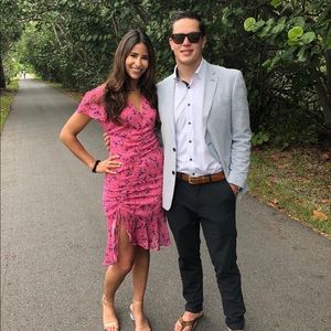 Pink floral midi dress